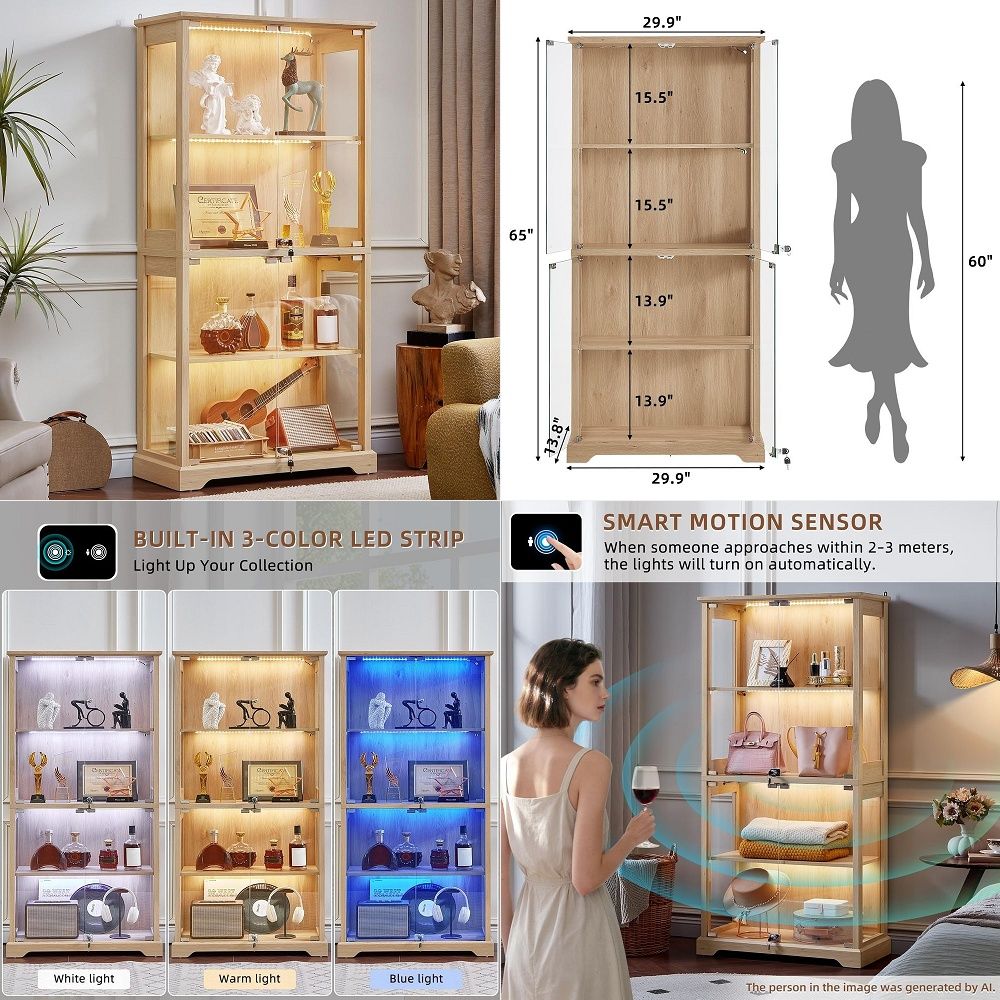 Glass Cabinet Display - Farmhouse Glass Display Cabinet with Doors,