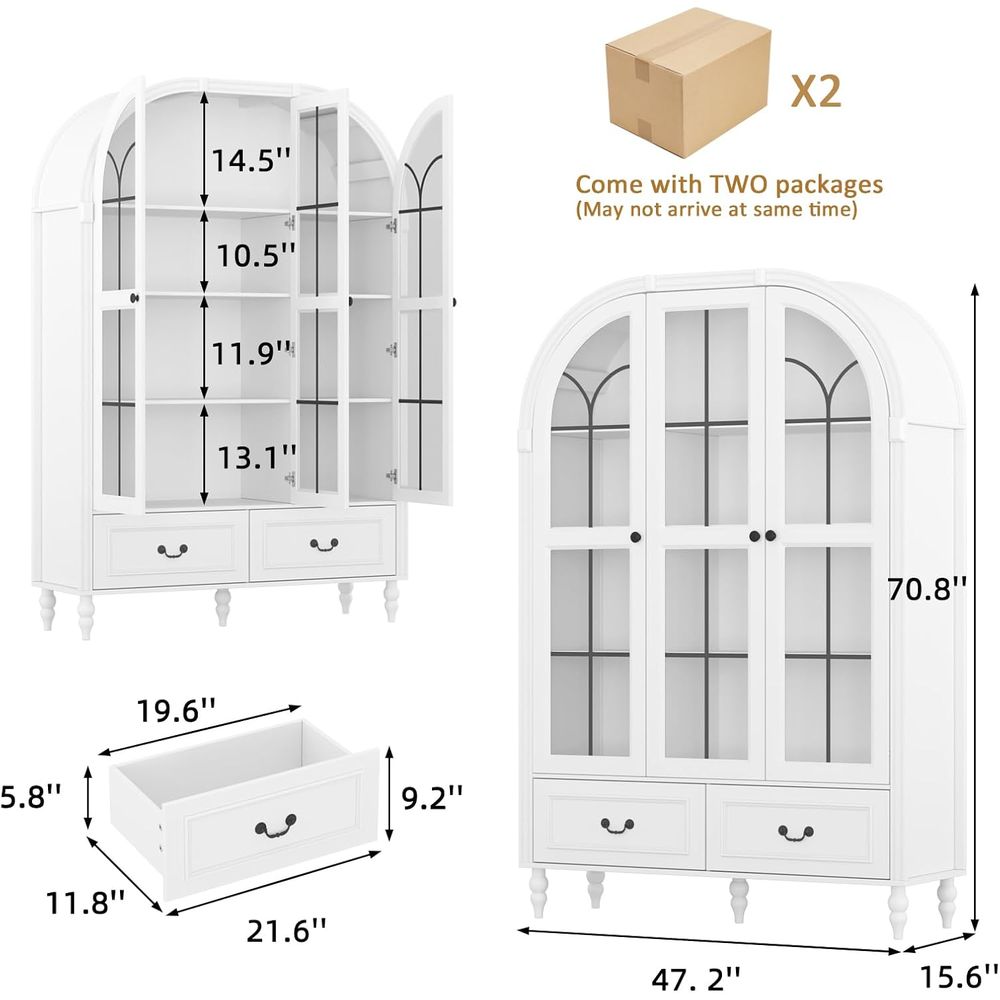 70.8'' Tall Arched Kitchen Pan - Glass Cabinet Display review and price