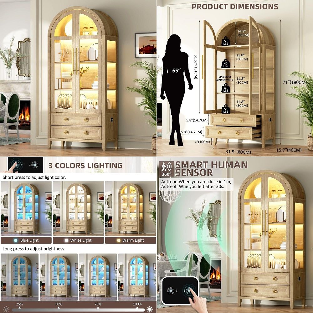 71 Arched Curio Cabinet with G - Glass Cabinet Display review and price