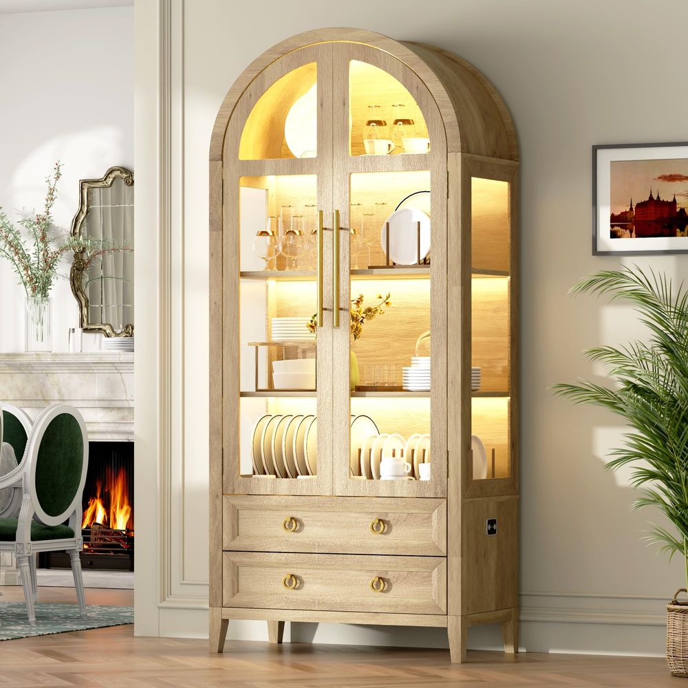 71 Arched Curio Cabinet with G - Glass Cabinet Display review and price